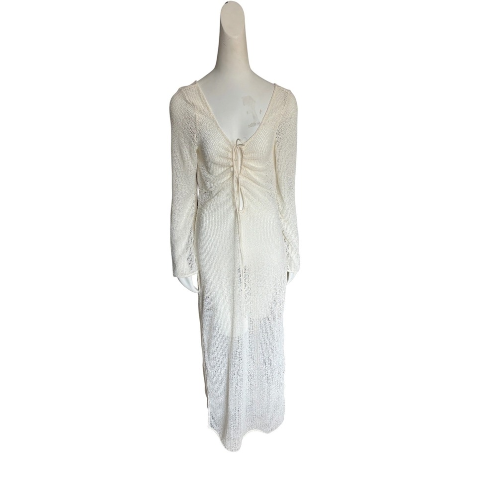 H&M Beachwear White Open Knit‎ Ruched V-Neck Maxi Dress Cover Up Large NWT